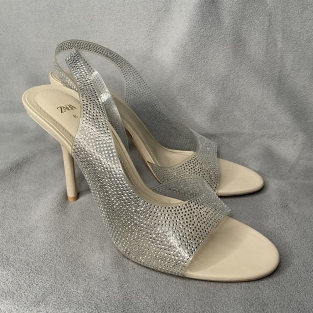 Zara Rhinestone Sparkle Nude Vinyl High‎ Heels Cinderella Women 41/US10 Vietnam